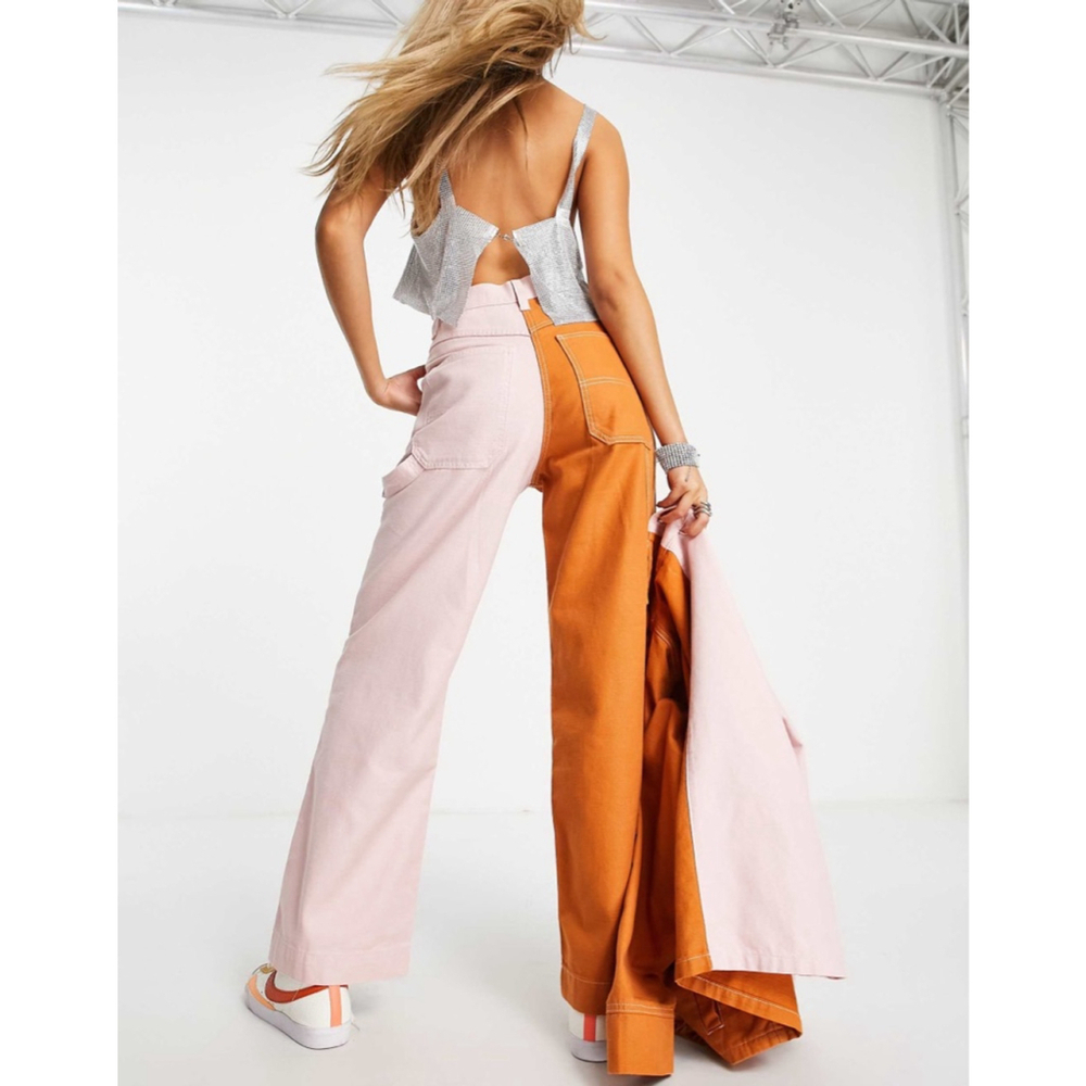 Topshop Wide Leg Pants Size 4 Pink Orange Colorblock